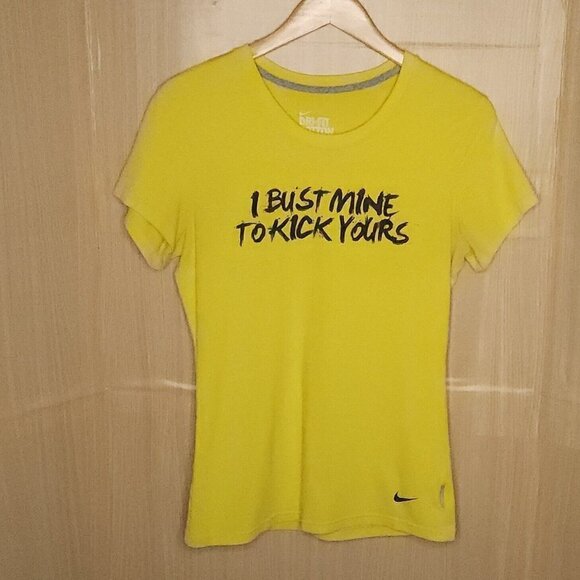 Nike Yellow Funny Saying Athletic Top Medium - Picture 1 of 4